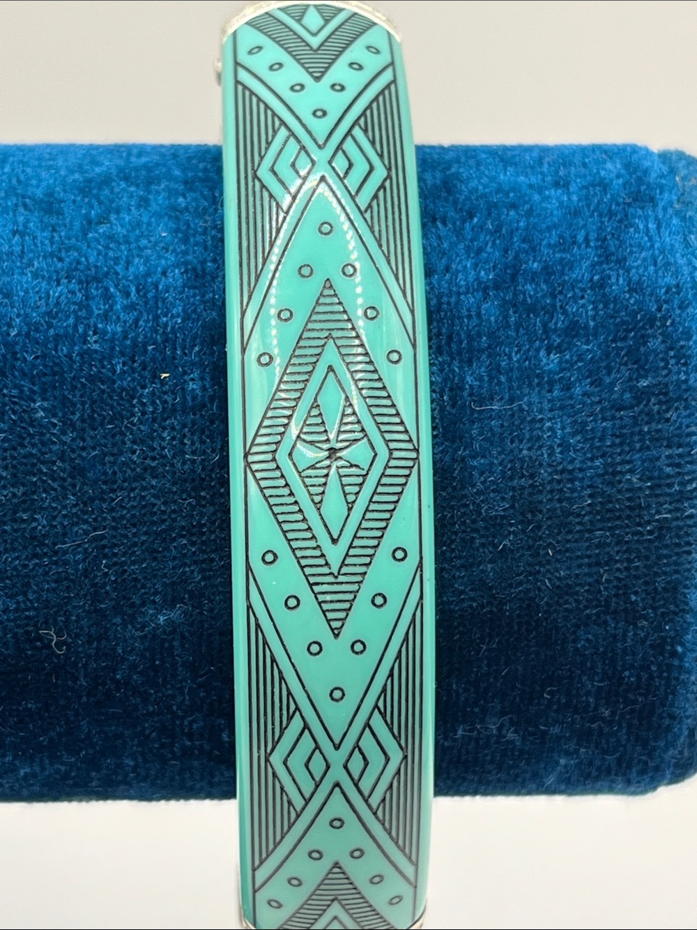 Brighton Retired Teal Black Geometric Resin Hinged Bangle Oval Bracelet